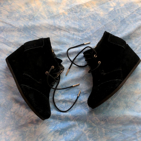 Toms Shoes - TOMS black wedge booties 6.5